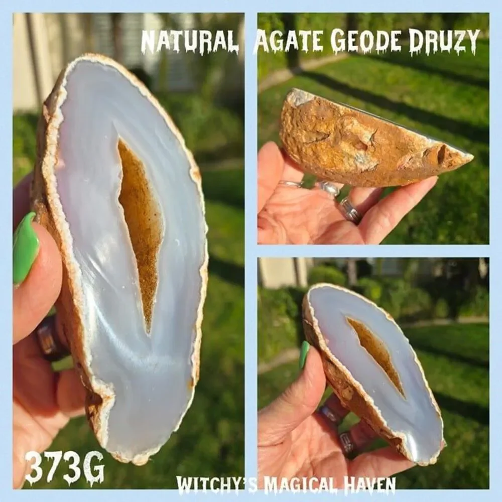 Natural Agate Geode with Druzy Center